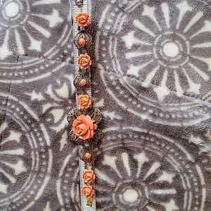 VTG salmon roses on metal base bracelet